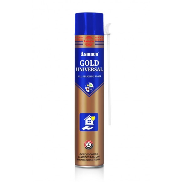 Пена монтажная универсальная 850гр ASMACO GOLD PU FOAM UNIVERSAL ALL SEASON HAND TYPE 750ML (под апп