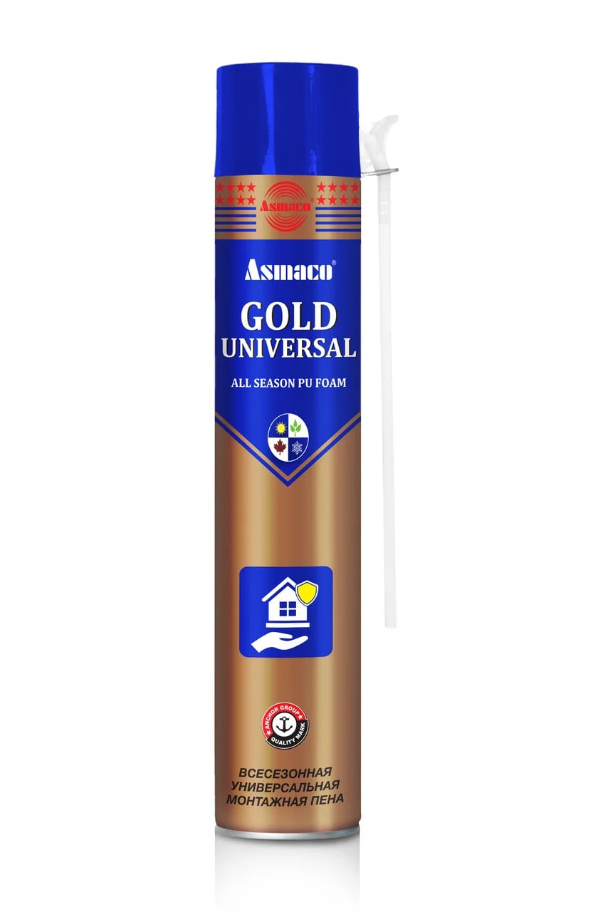 Пена монтажная универсальная 850гр ASMACO GOLD PU FOAM UNIVERSAL ALL SEASON HAND TYPE 750ML (под апп